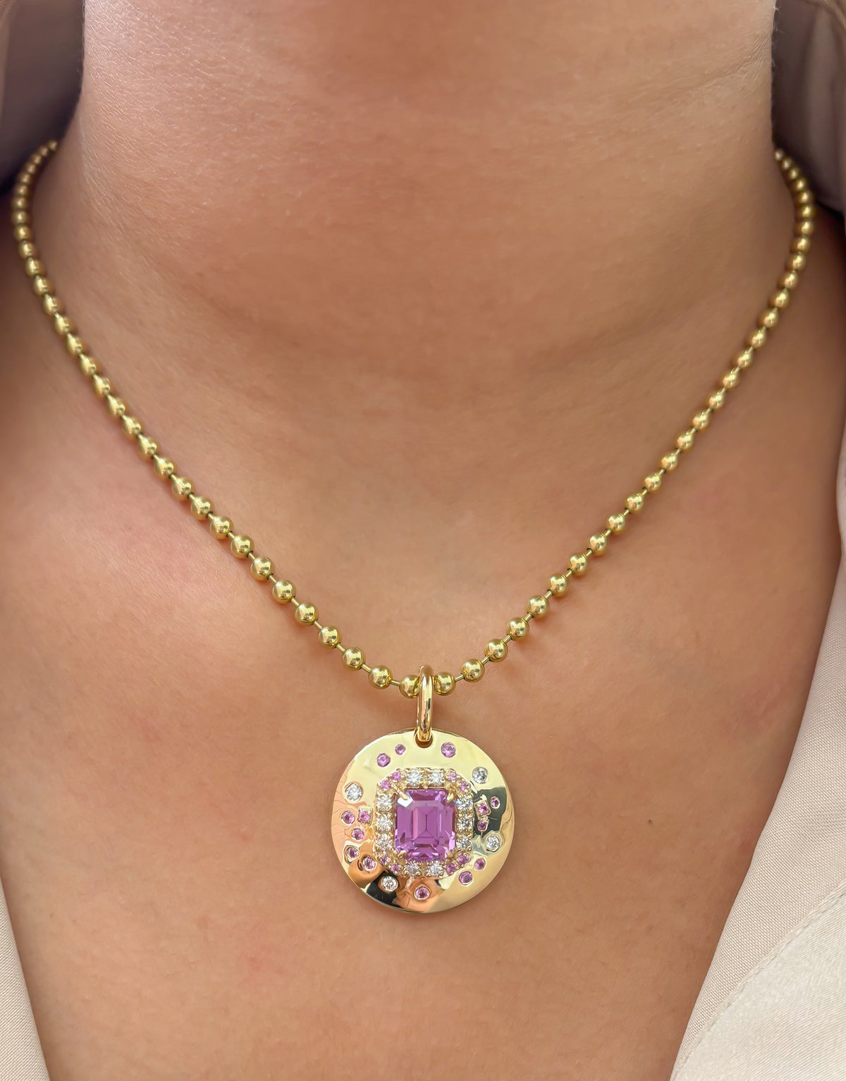 JPPD-1562/14010 Kunzite Pink Sapphire Diamond Pendant | 14K