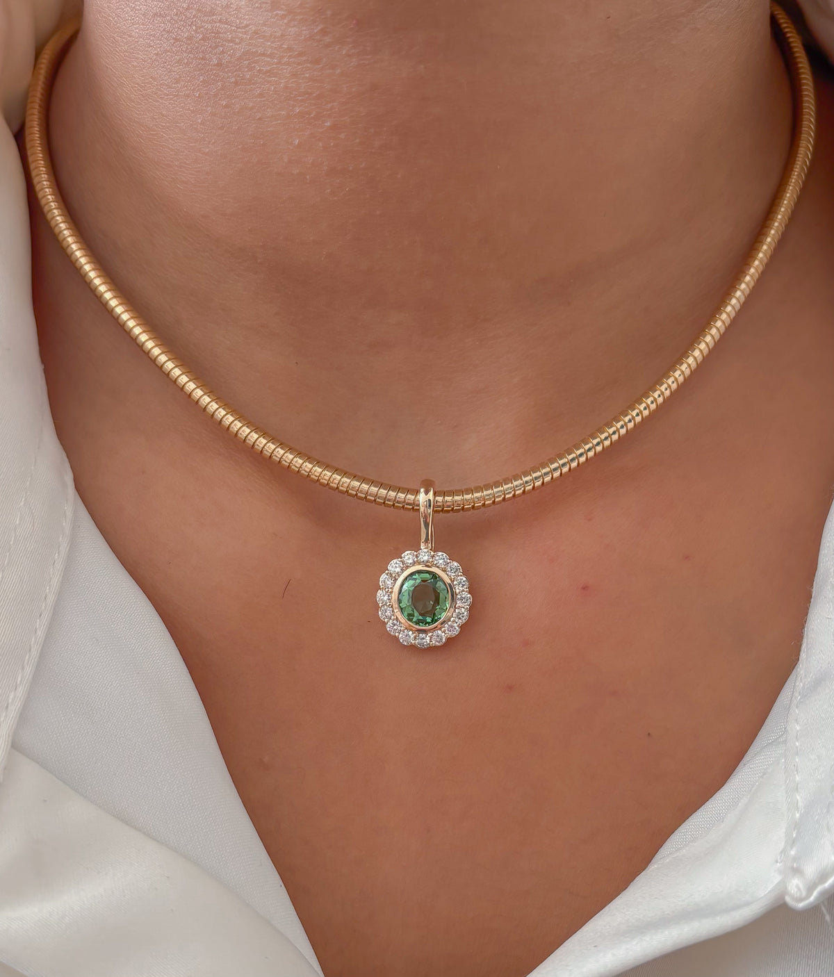 JPPD-1579/14046 Tourmaline Mix Diamond Pendant | 14K