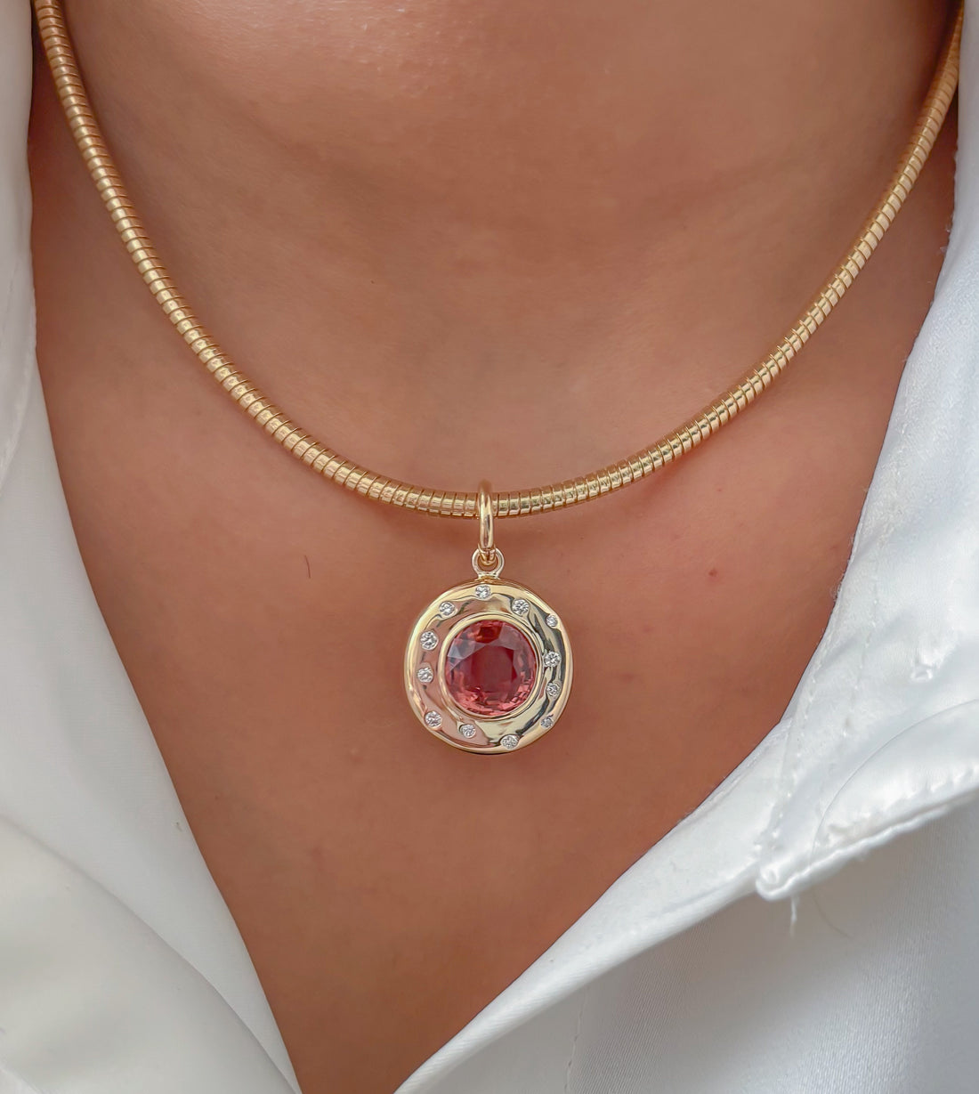 JPPD-1590/14057 Tourmaline Mix Diamond Pendant | 14K
