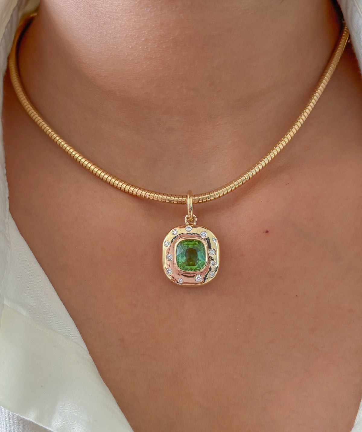 JPPD-1594/14081 Tourmaline Mix Diamond Pendant | 14K