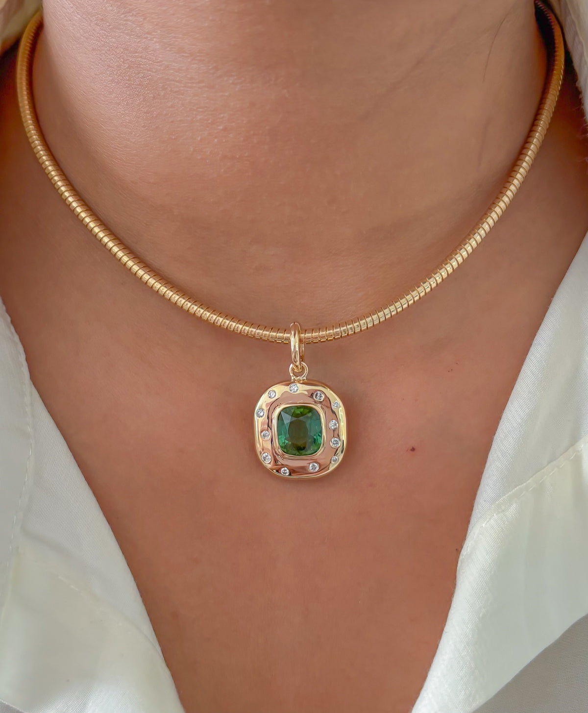 JPPD-1597/14084 Tourmaline Mix Diamond Pendant | 14K