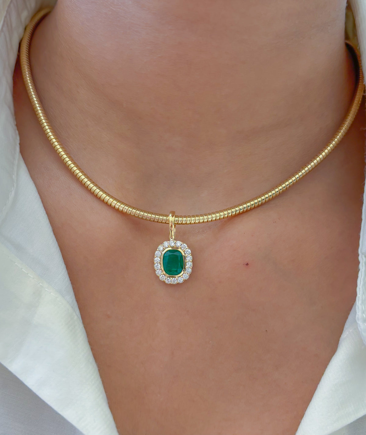 JPPD-1599/14086 Emerald Diamond Pendant | 14K