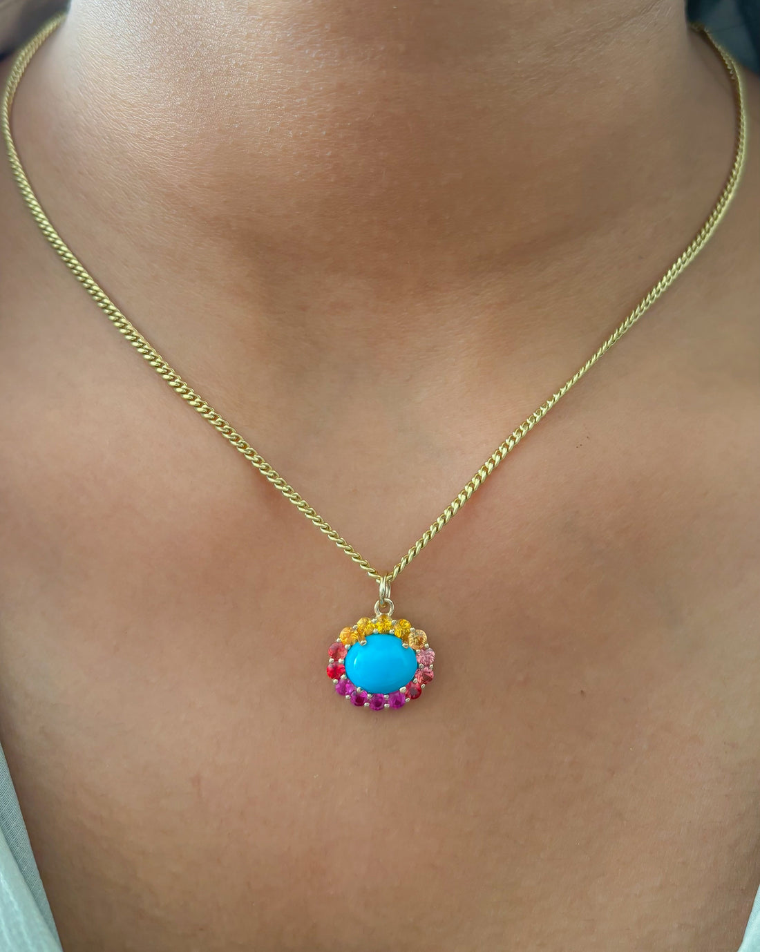 JPPD-1670/14177 Rainbow Sapphire Turquoise Pendant | 14K