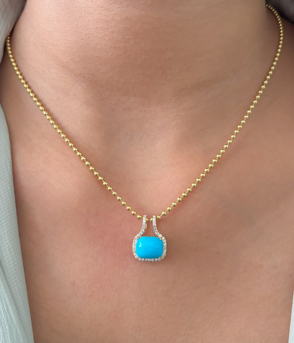 JPPD-1724/14242 Turquoise Diamond Pendant | 14K