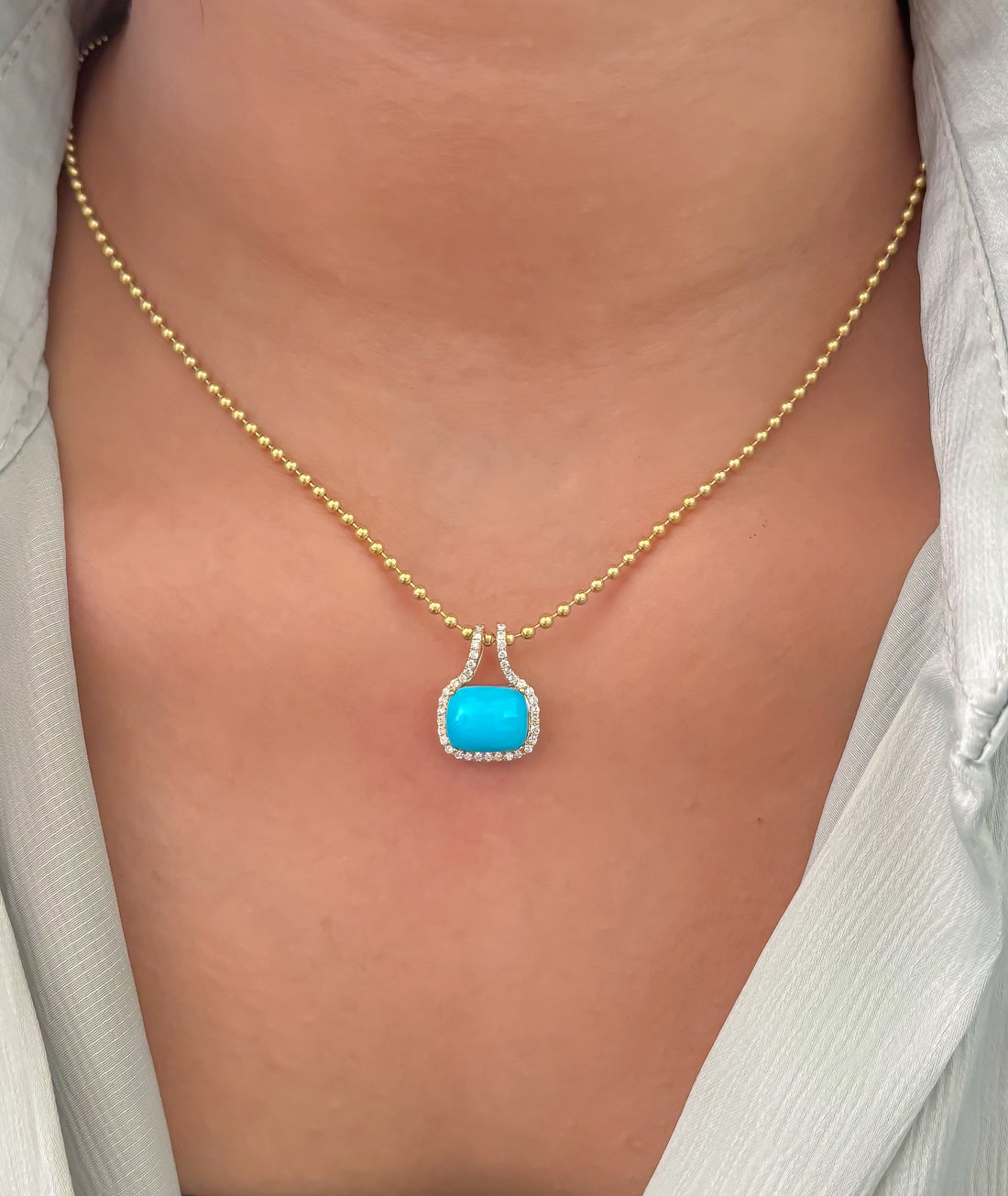 JPPD-1725/14243 Turquoise Diamond Pendant | 14K