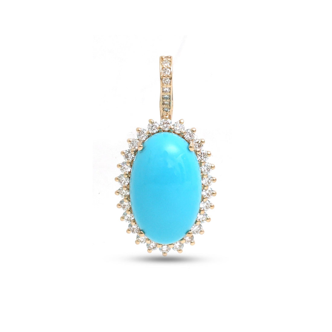 JPPD-1756/14274 Turquoise Halo Diamond Oval Pendant | 14K