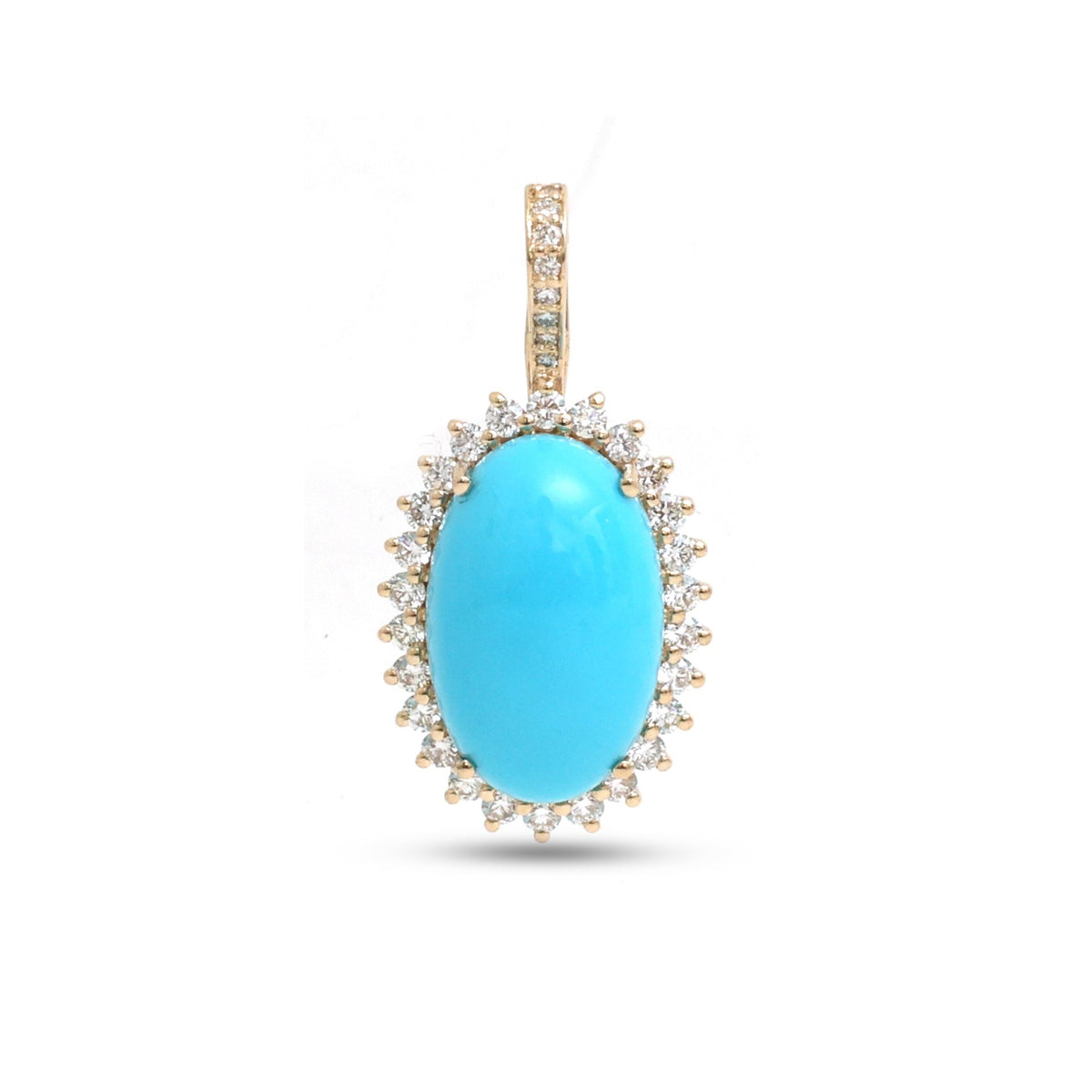 JPPD-1756/14274 Turquoise Halo Diamond Oval Pendant | 14K