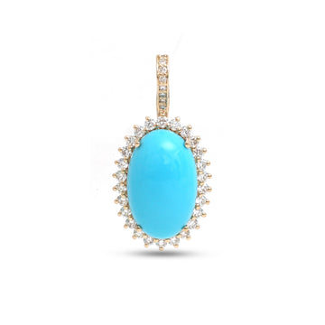 JPPD-1756/14274 Turquoise Halo Diamond Oval Pendant | 14K