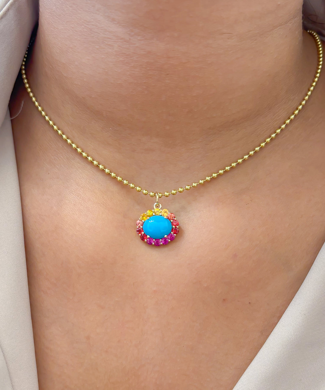 JPPD-1789/14330 Rainbow Sapphire Turquoise Pendant | 14K