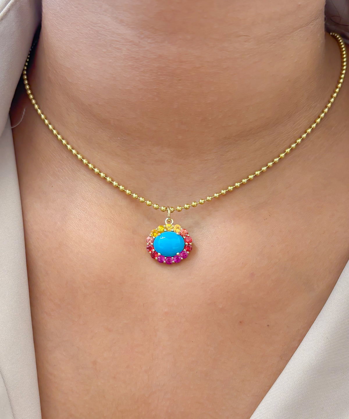 JPPD-1789/14330 Rainbow Sapphire Turquoise Pendant | 14K