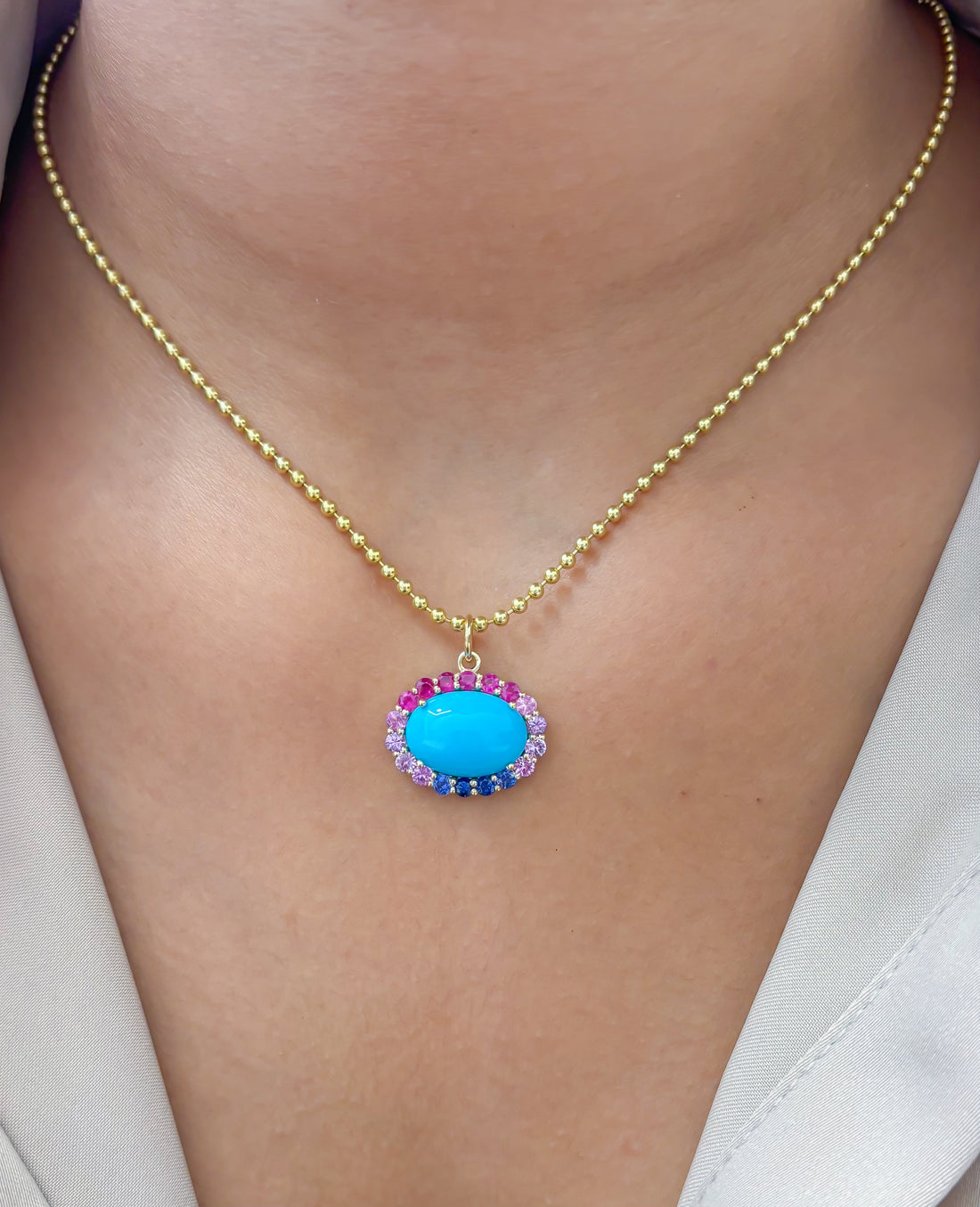 JPPD-1795/14336 Rainbow Sapphire Turquoise Pendant | 14K