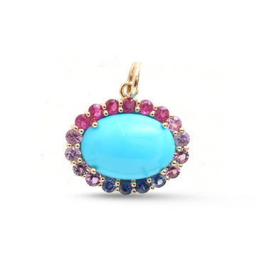 JPPD-1795/14336 Rainbow Sapphire Turquoise Pendant | 14K
