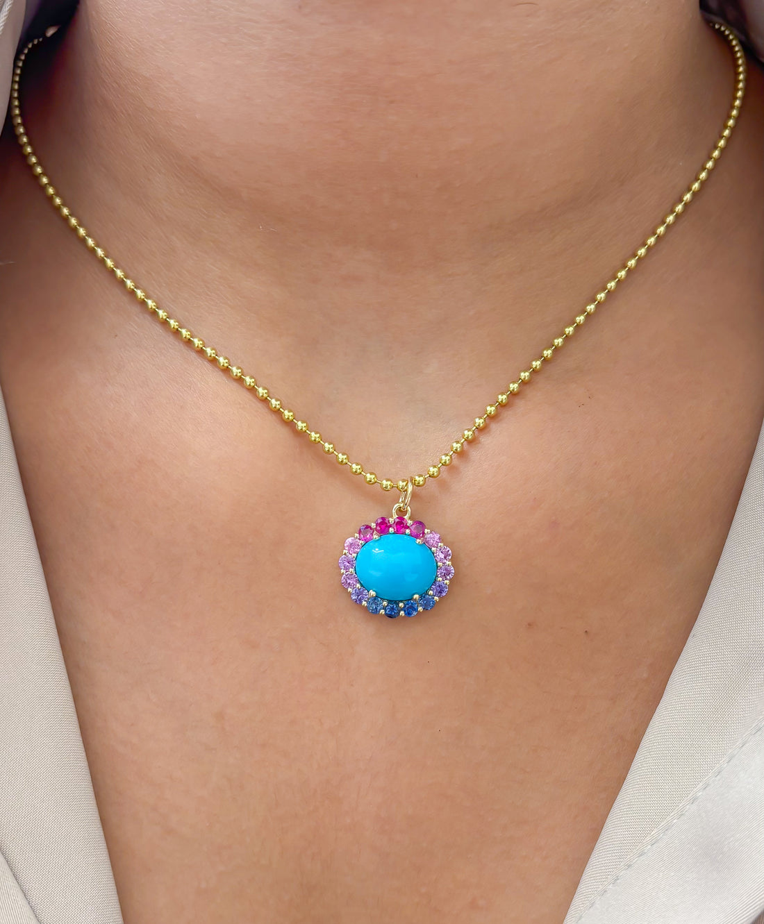 JPPD-1796/14337 Rainbow Sapphire Turquoise Pendant | 14K