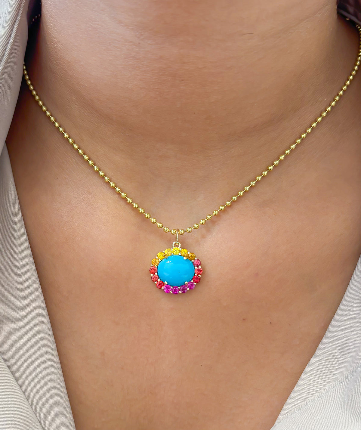 JPPD-1797/14338 Rainbow Sapphire Turquoise Pendant | 14K