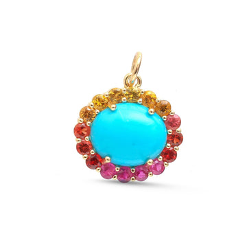 JPPD-1797/14338 Rainbow Sapphire Turquoise Pendant | 14K