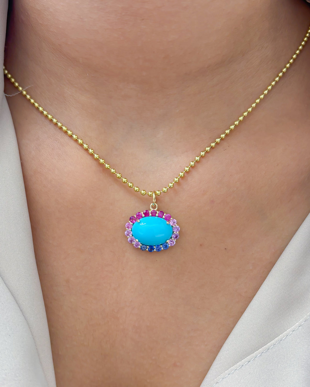 JPPD-1798/14339 Rainbow Sapphire Turquoise Pendant | 14K