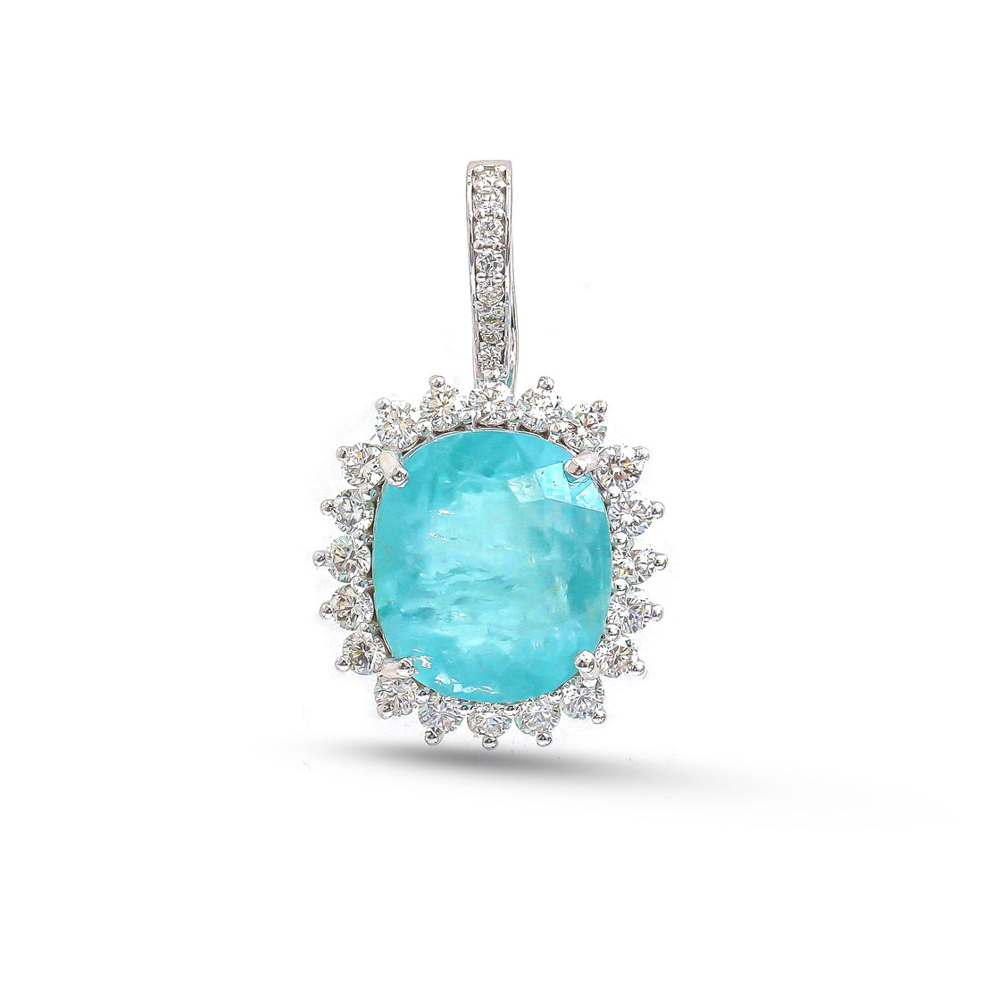 JPPD-1808/14349 Paraiba Tourmaline Halo Diamond Oval Pendant | 18K