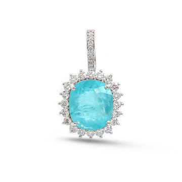 JPPD-1808/14349 Paraiba Tourmaline Halo Diamond Oval Pendant | 18K