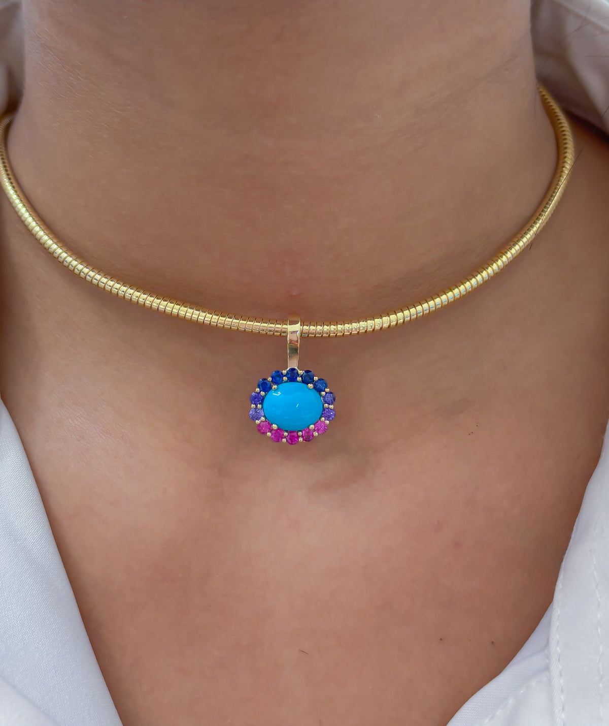JPPD-1831/14396 Rainbow Sapphire Turquoise Pendant | 14K