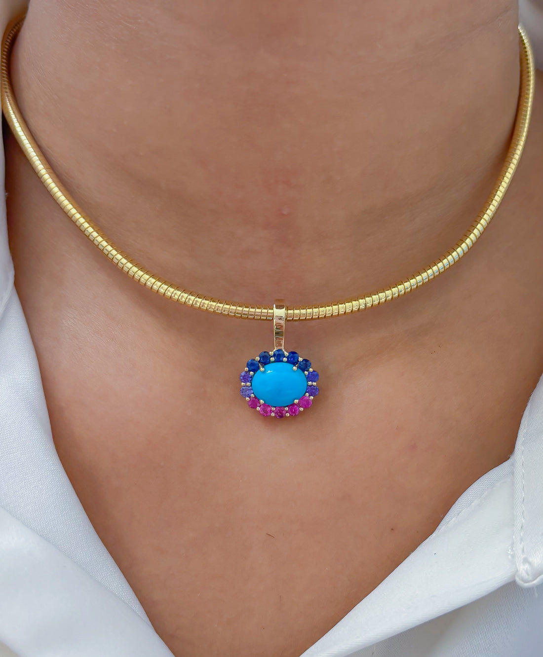 JPPD-1832/14397 Rainbow Sapphire Turquoise Pendant | 14K