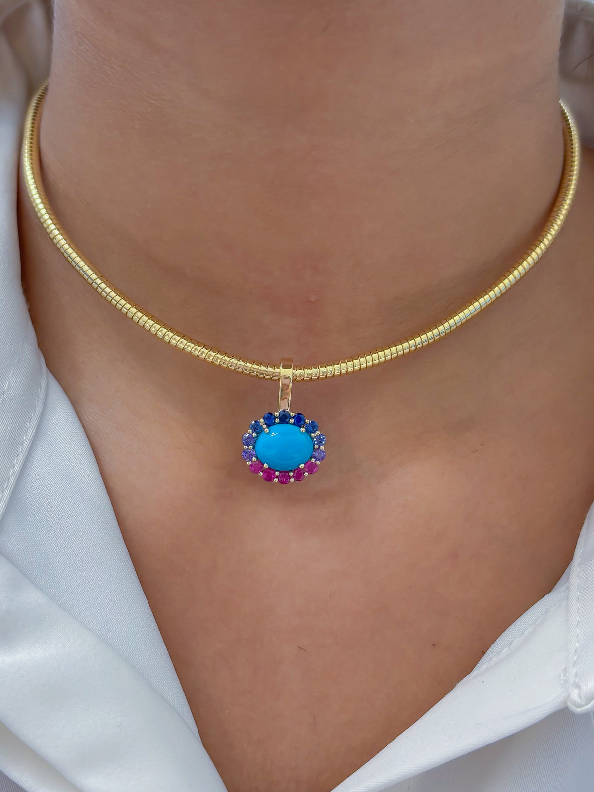 JPPD-1833/14398 Rainbow Sapphire Turquoise Pendant | 14K