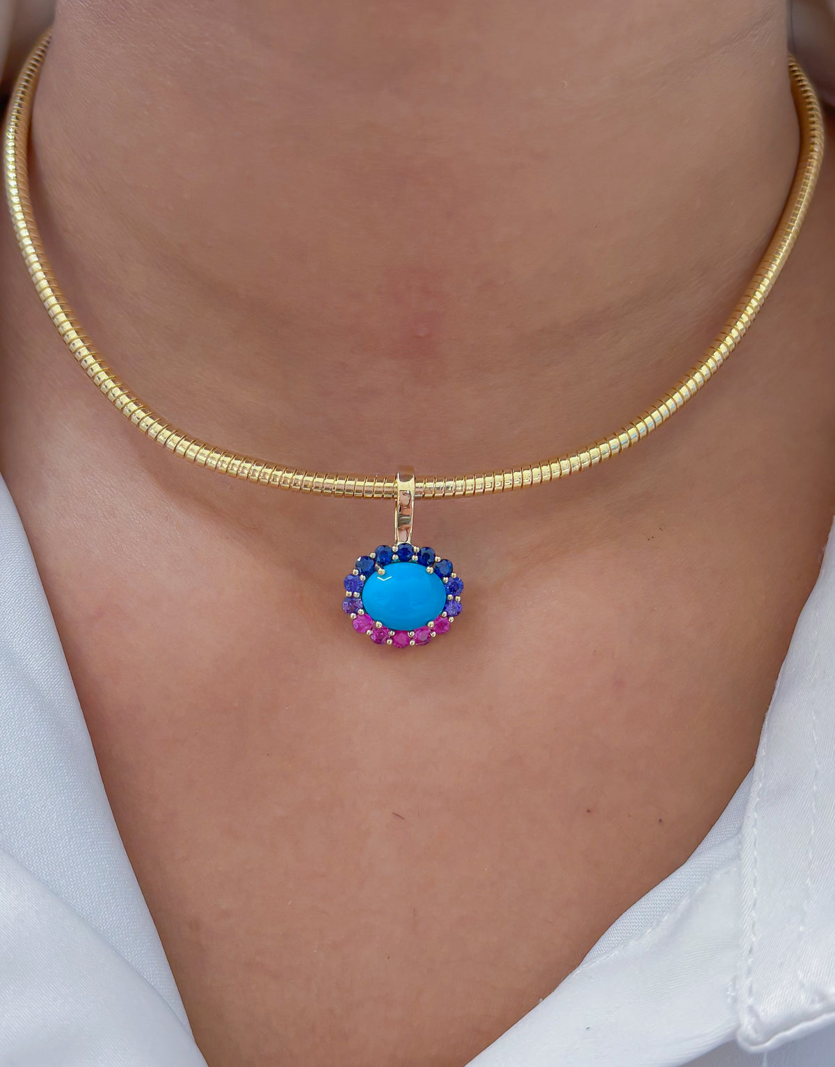 JPPD-1834/14399 Rainbow Sapphire Turquoise Pendant | 14K
