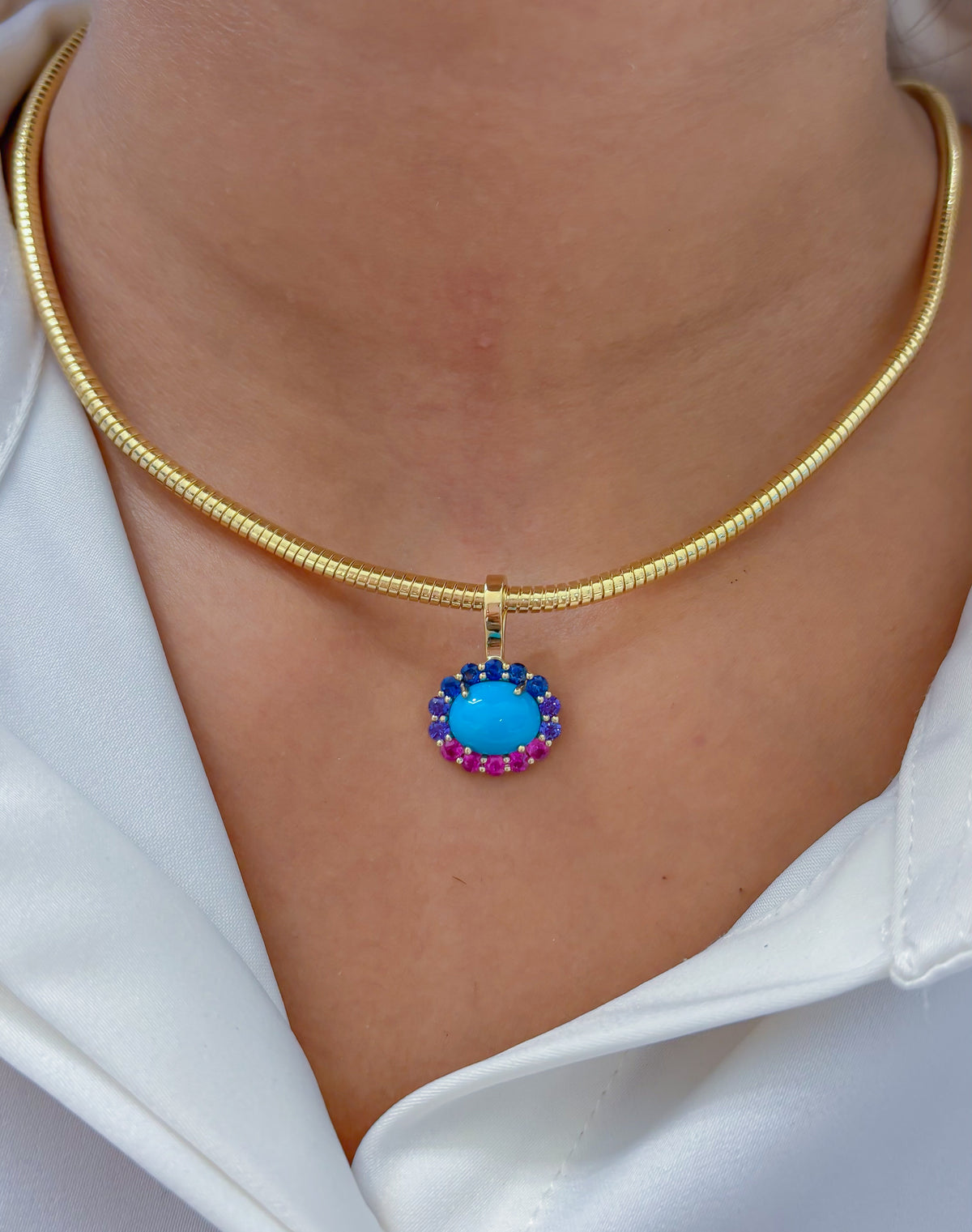 JPPD-1835/14400 Rainbow Sapphire Turquoise Pendant | 14K