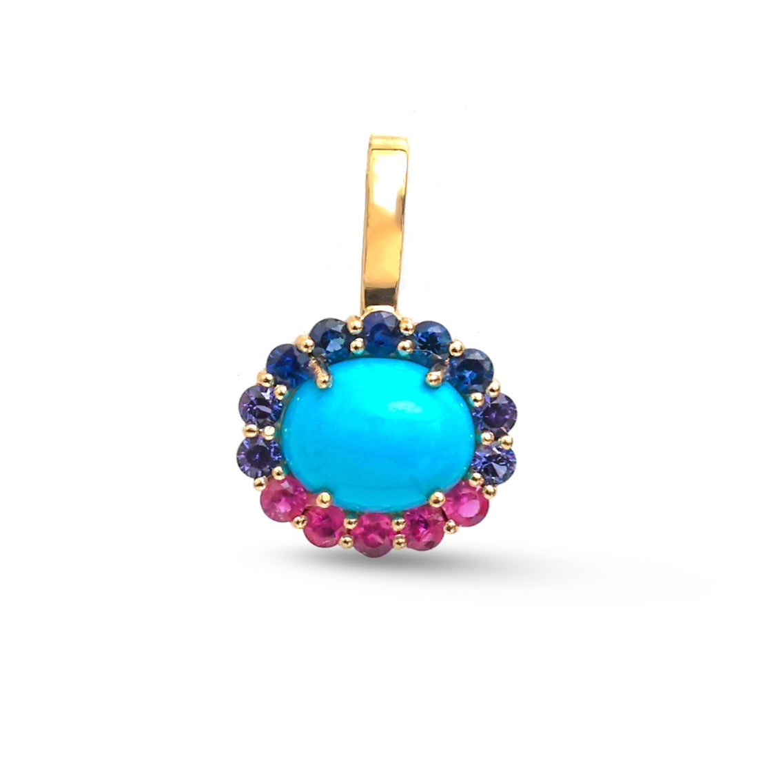 JPPD-1835/14400 Rainbow Sapphire Turquoise Pendant | 14K