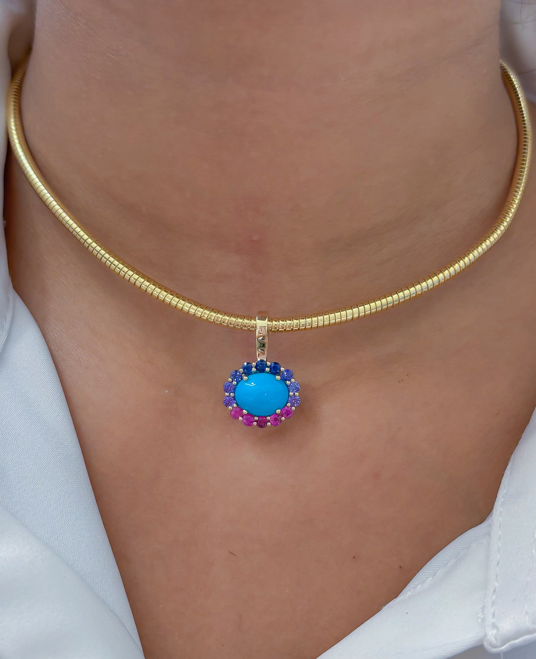 JPPD-1836/14401 Rainbow Sapphire Turquoise Pendant | 14K