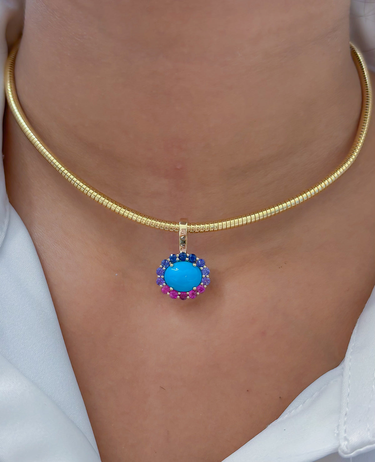 JPPD-1836/14401 Rainbow Sapphire Turquoise Pendant | 14K
