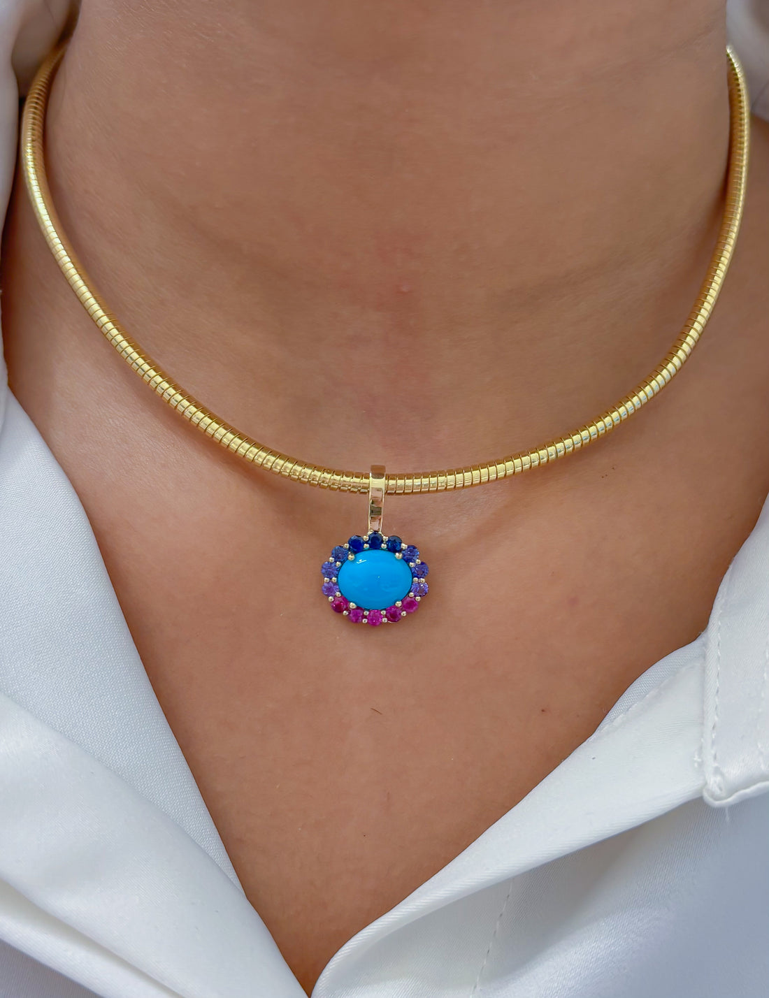 JPPD-1837/14402 Rainbow Sapphire Turquoise Pendant | 14K