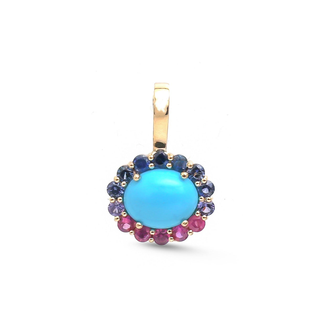 JPPD-1837/14402 Rainbow Sapphire Turquoise Pendant | 14K