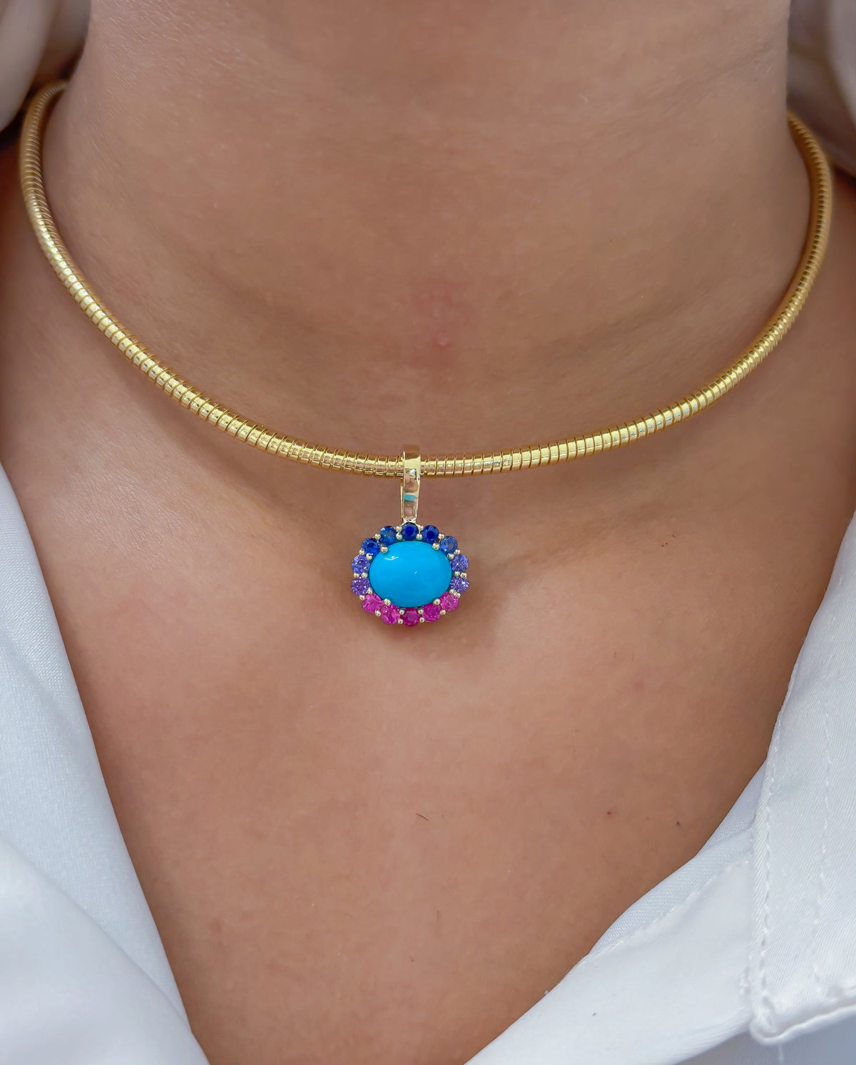 JPPD-1838/14403 Turquoise Rainbow Sapphire Pendant | 14K