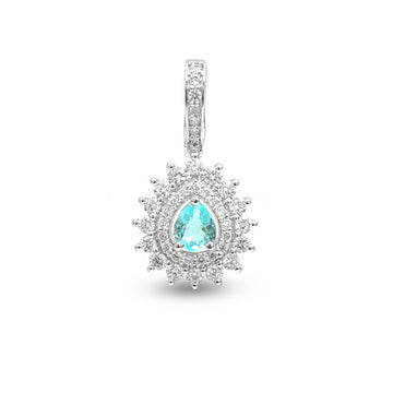 JPPD-1839/14405 Paraiba Tourmaline Halo Diamond Pear Pendant | 18K