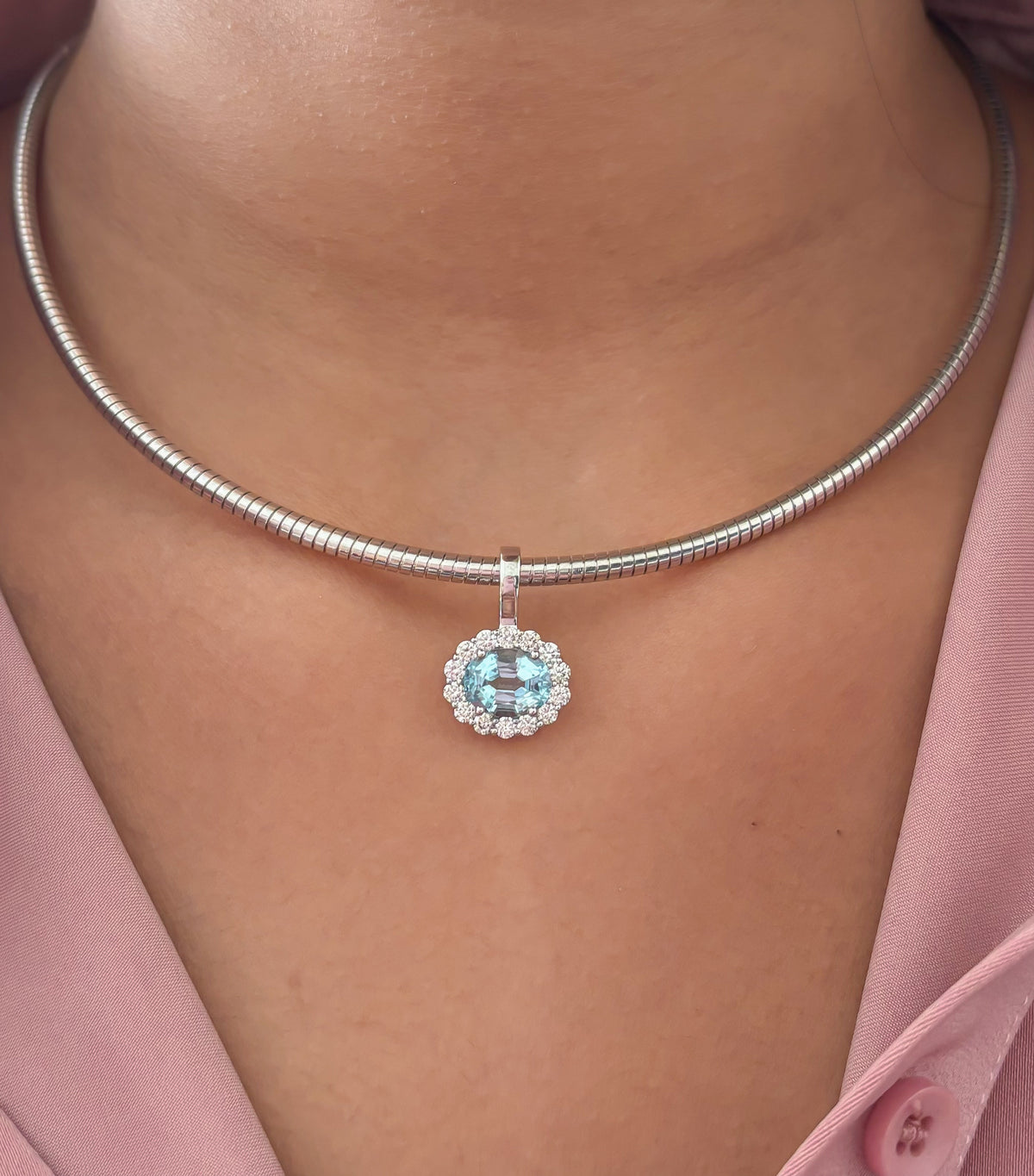 JPPD-1850/14423 Diamond Aquamarine Pendant | 14K