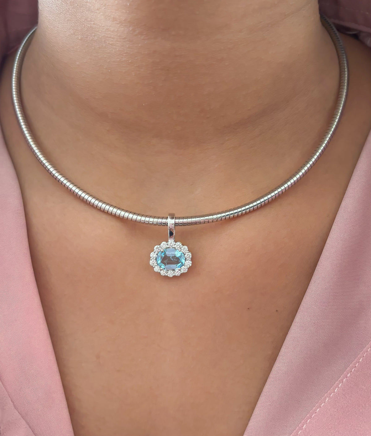 JPPD-1852/14425 Diamond Aquamarine Pendant | 14K