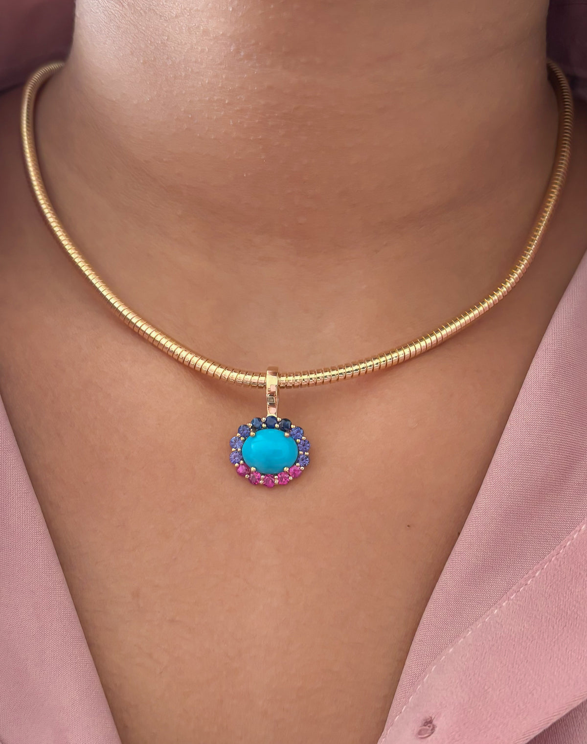 JPPD-1859/14432 Rainbow Sapphire Turquoise Pendant | 14K