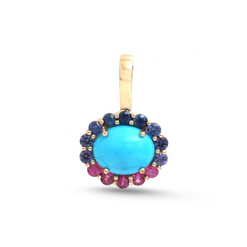 JPPD-1859/14432 Rainbow Sapphire Turquoise Pendant | 14K
