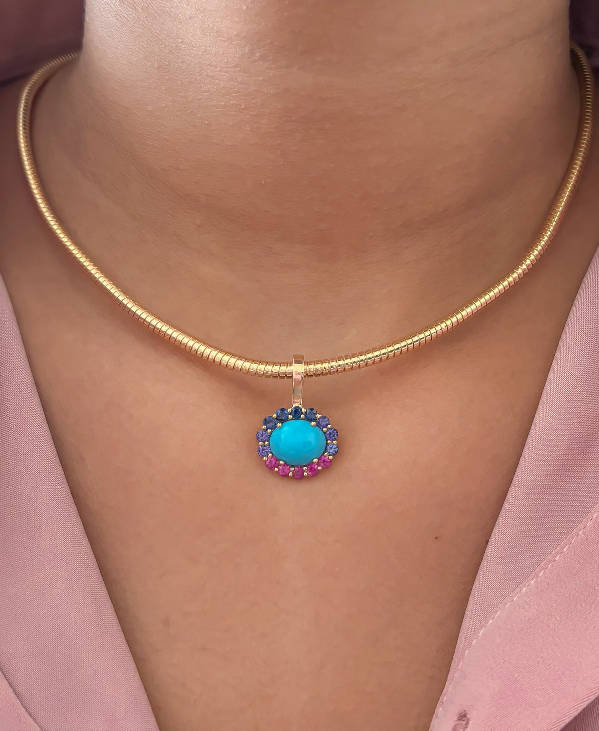 JPPD-1860/14433 Rainbow Sapphire Turquoise Pendant | 14K