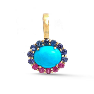 JPPD-1860/14433 Rainbow Sapphire Turquoise Pendant | 14K
