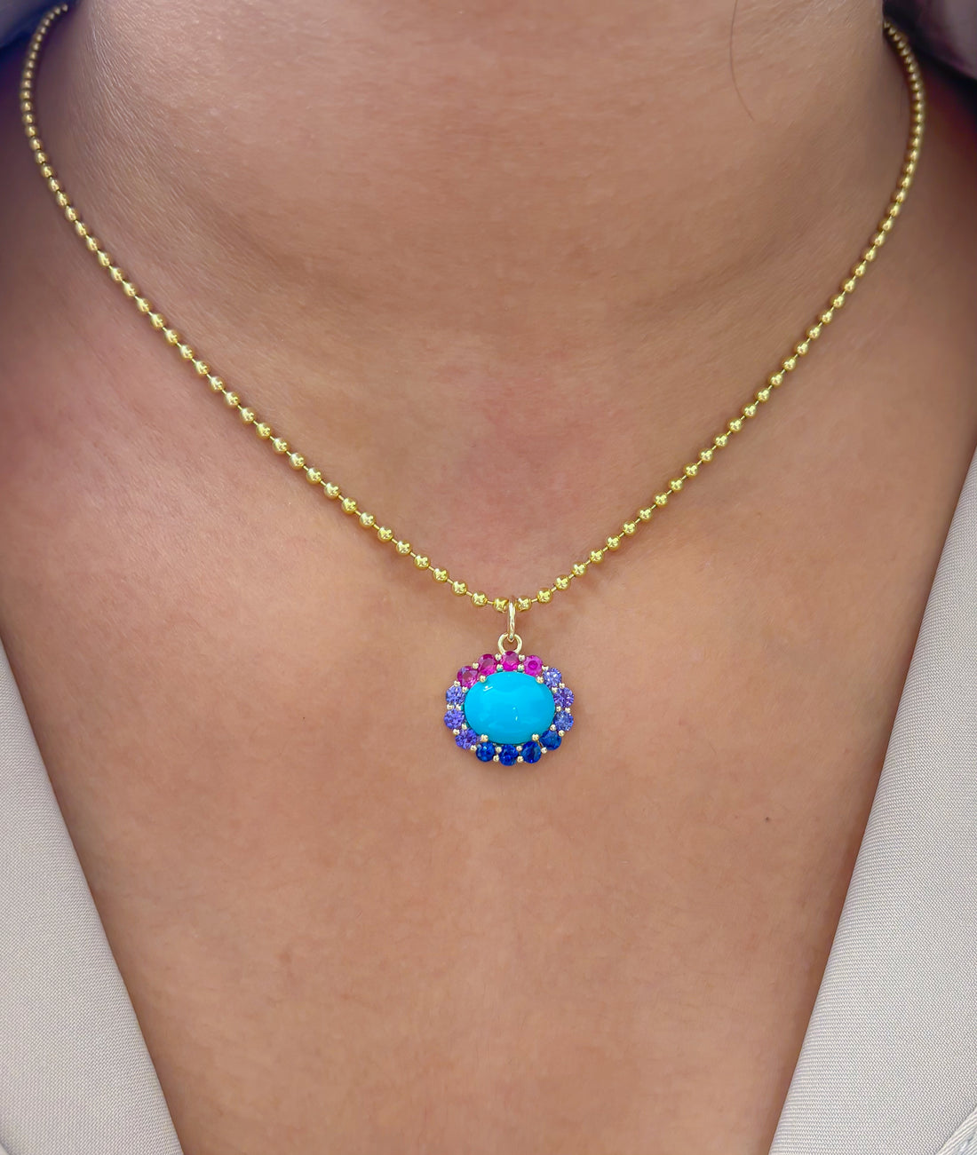 JPPD-1878/14491 Rainbow Sapphire Turquoise Pendant | 14K