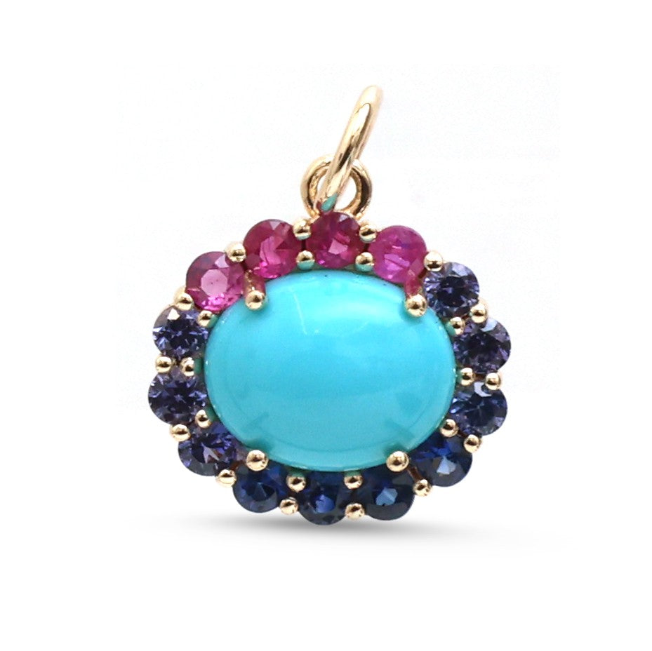 JPPD-1878/14491 Rainbow Sapphire Turquoise Pendant | 14K