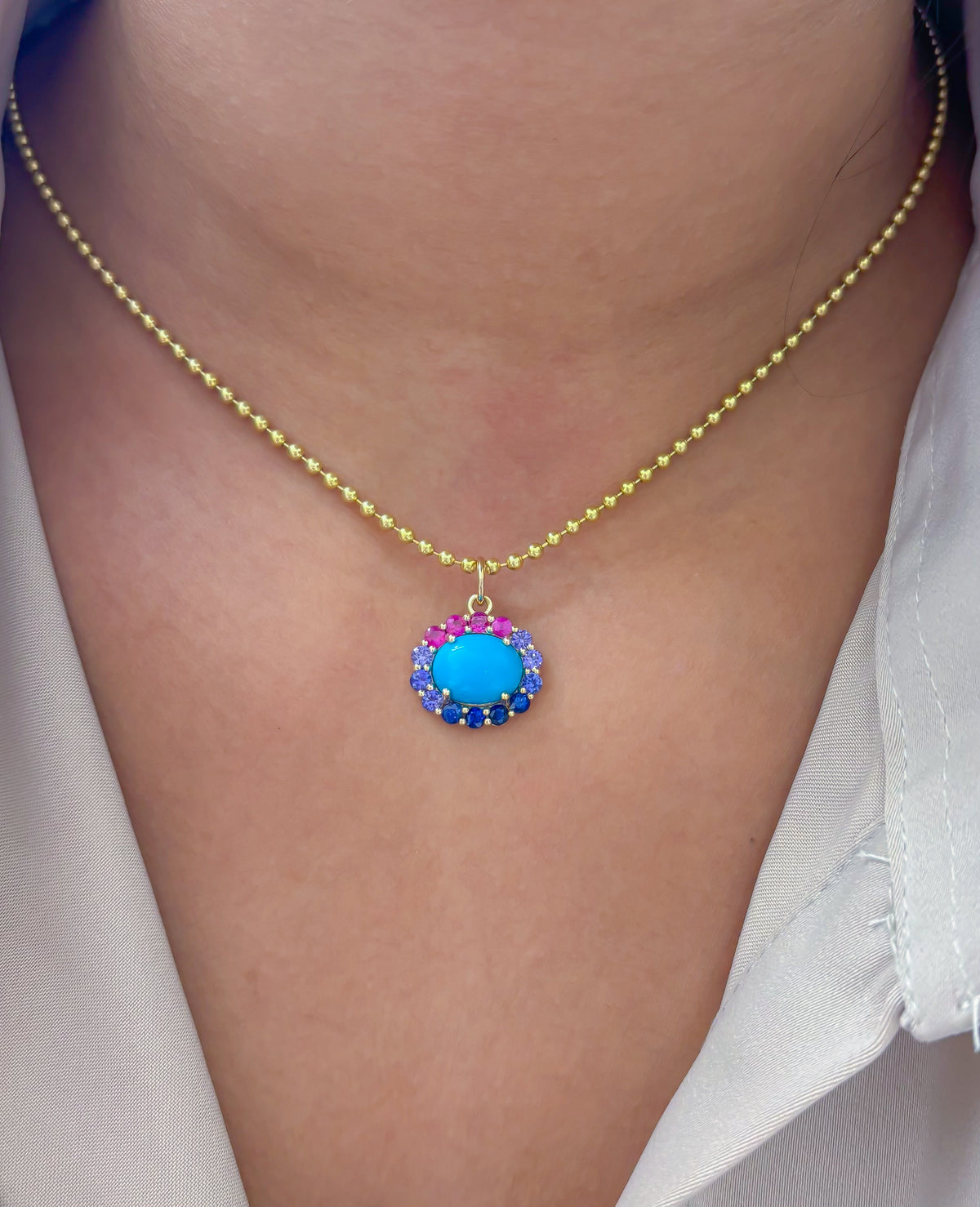 JPPD-1879/14492 Rainbow Sapphire Turquoise Pendant | 14K