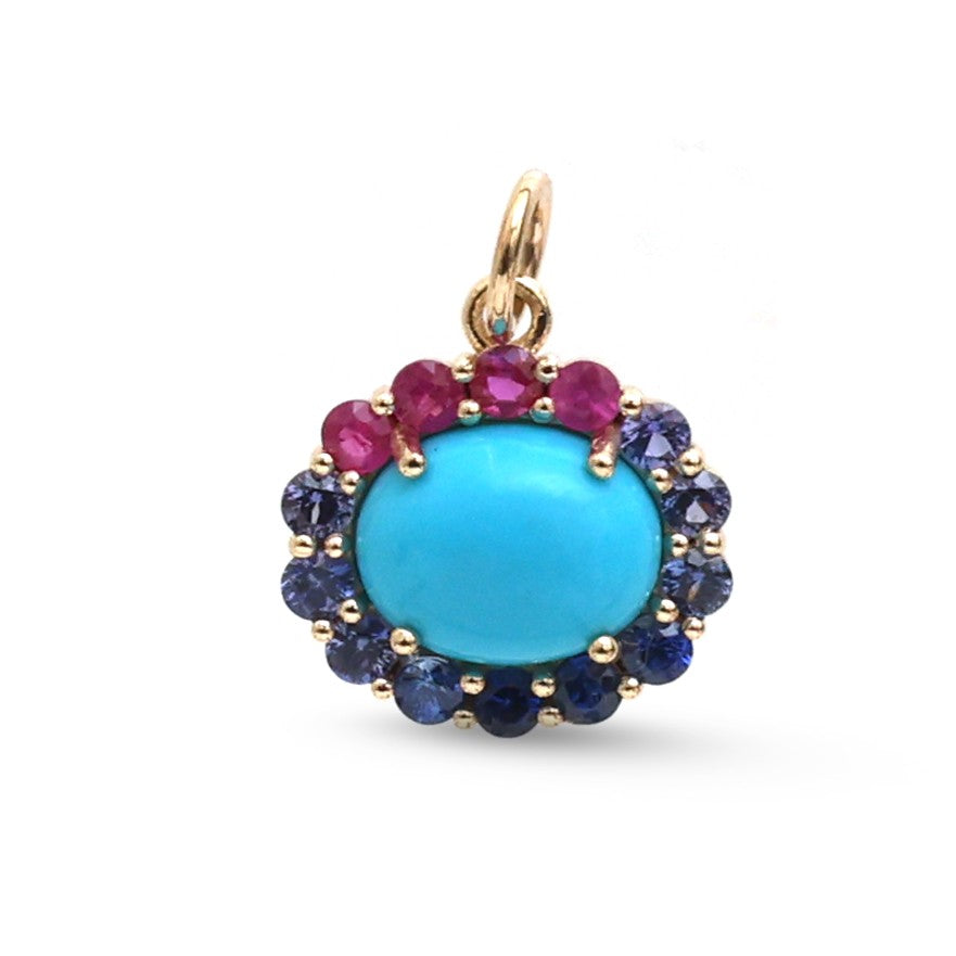 JPPD-1879/14492 Rainbow Sapphire Turquoise Pendant | 14K