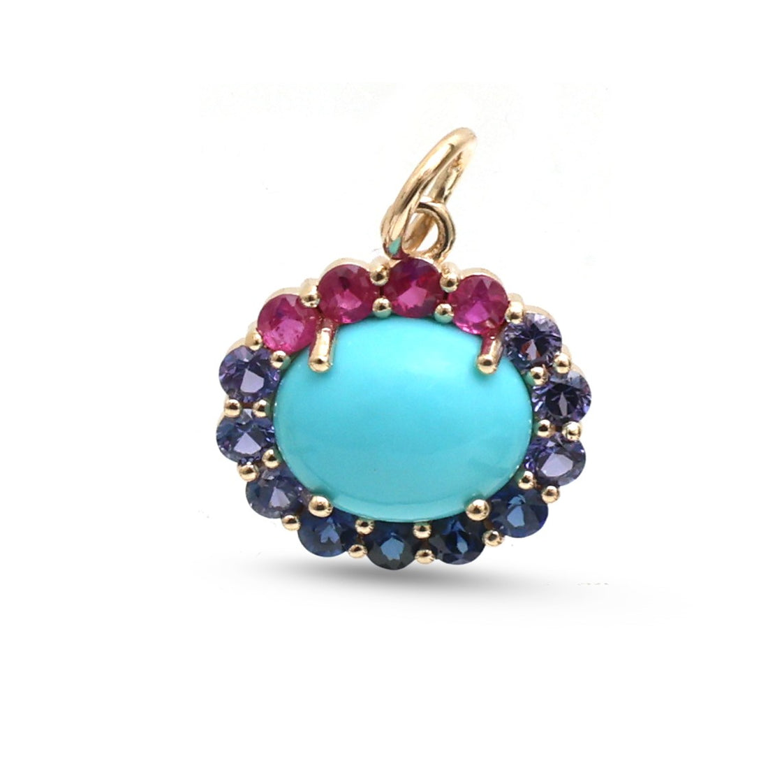 JPPD-1880/14493 Rainbow Sapphire Turquoise Pendant | 14K