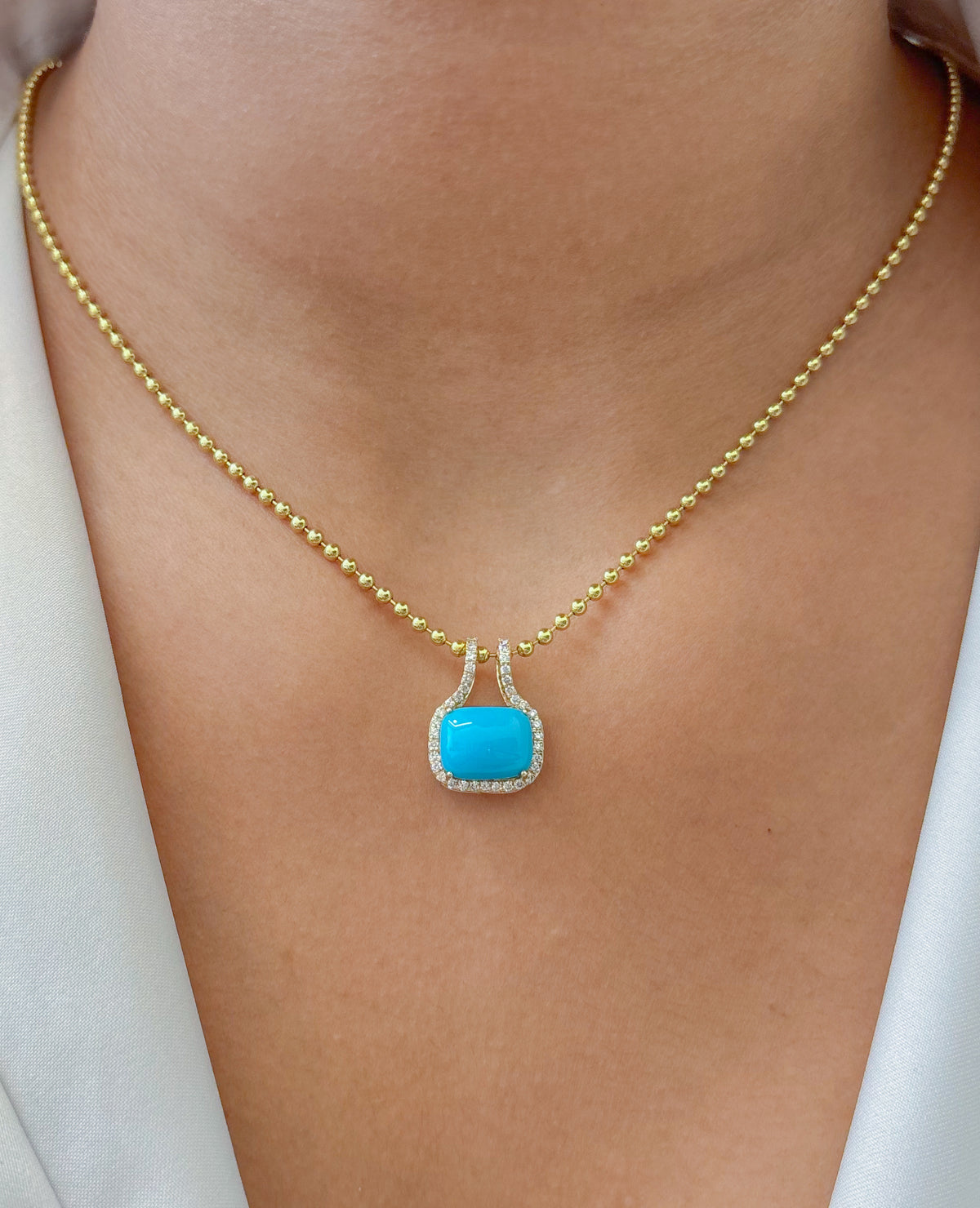 JPPD-1900/14540 Turquoise Diamond Pendant | 14K