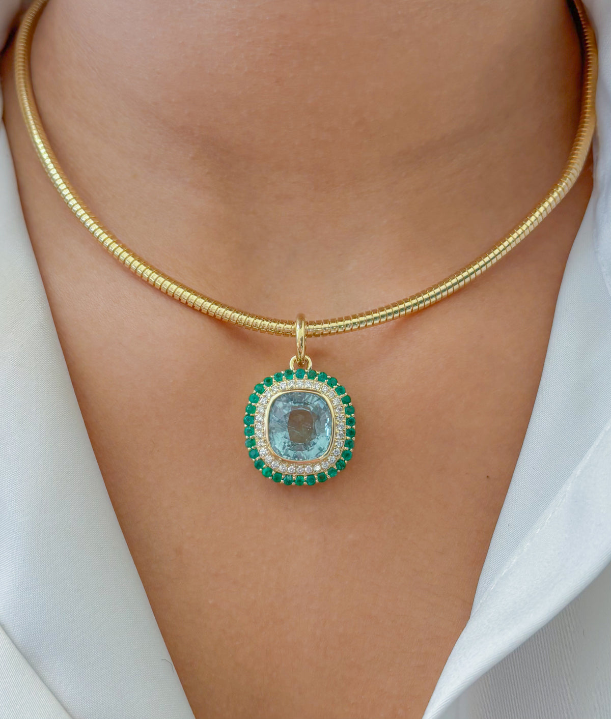 JPPD-1913/14553 Tourmaline Mix Emerald Diamond Pendant | 14K