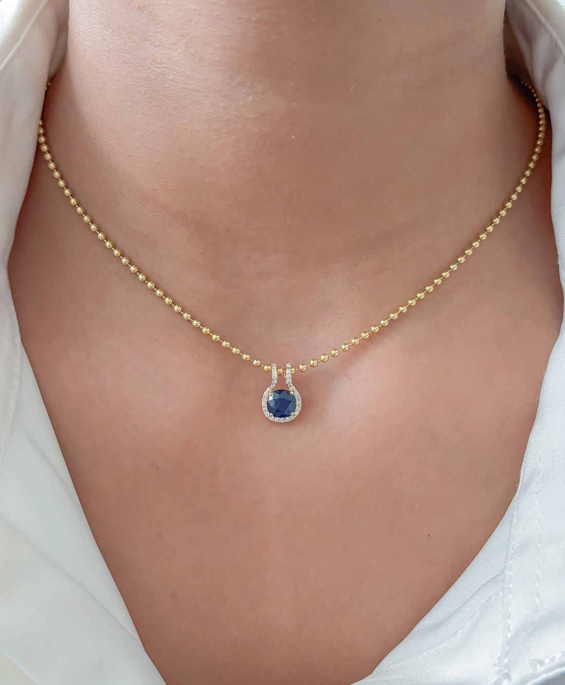 JPPD-1932/14650 Blue Sapphire Diamond Pendant | 14K