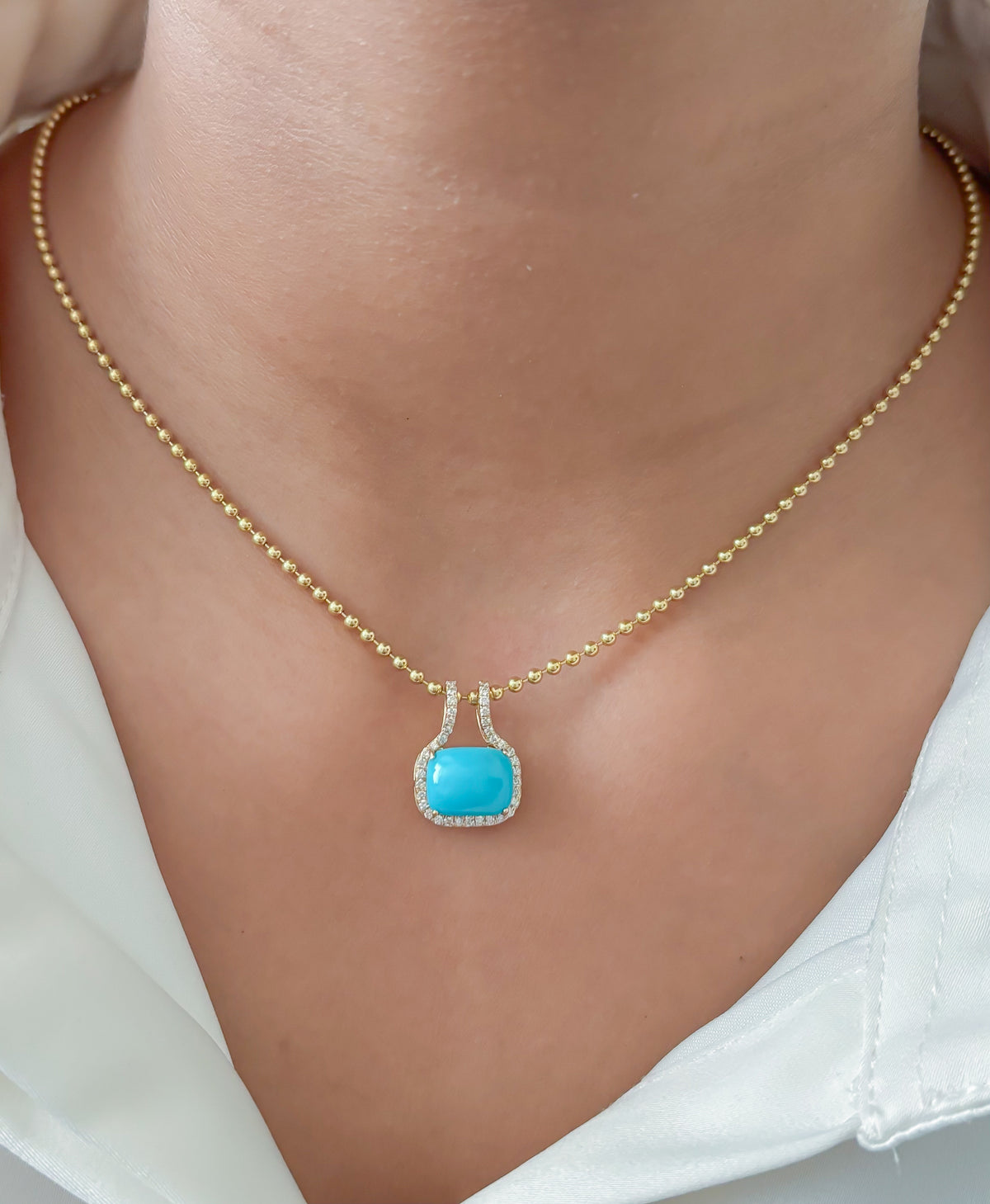 JPPD-1936/14654 Turquoise Diamond Pendant | 14K