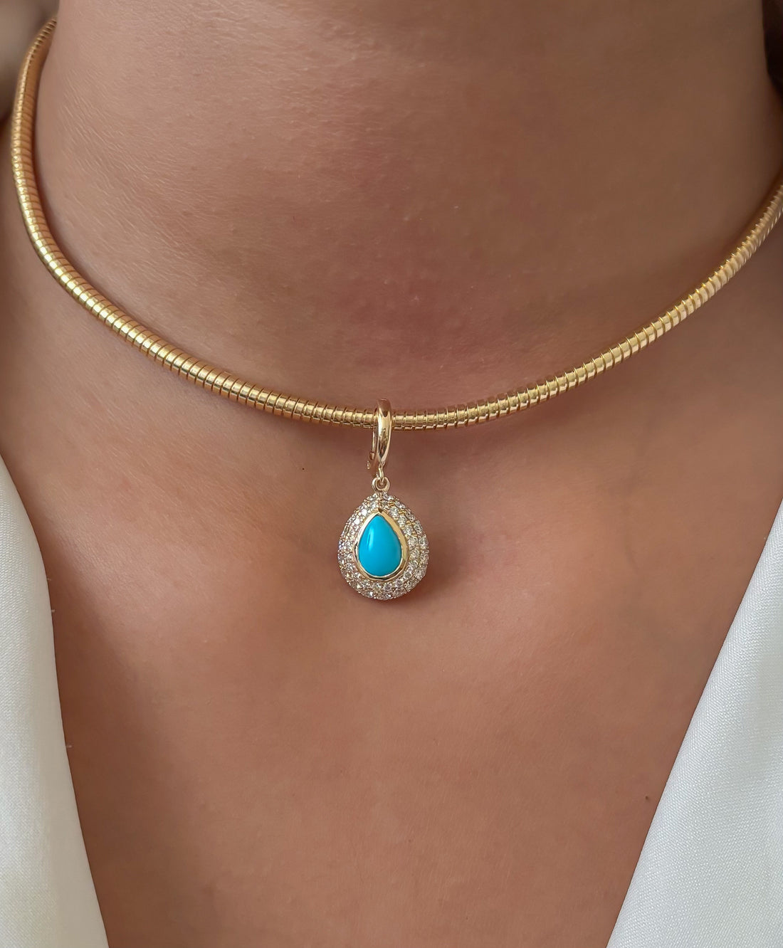 JPPD-1968/14726 Turquoise Diamond Pendant | 14K